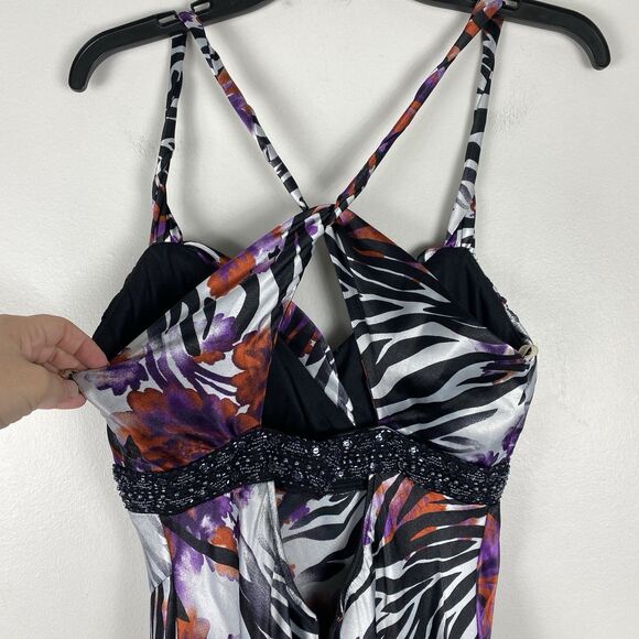 Y2K Maxi Gown Dress Womens Jr Sz 9 / Sm Animal Print Beaded Halter Prom Mobwife - Picture 7 of 11